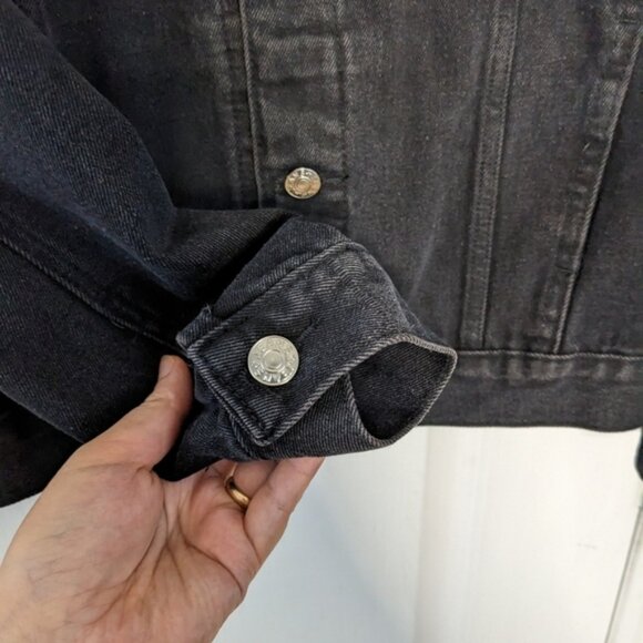 Embroidered Jean jacket ethnic Aztec boho styled black wash Medium T11 - Picture 5 of 7